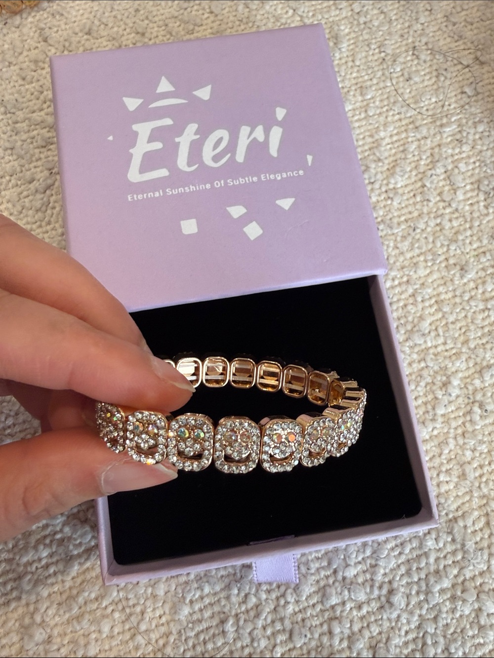 Rose Gold Rhinestone Stretch Bracelet - Picture 2 of 3